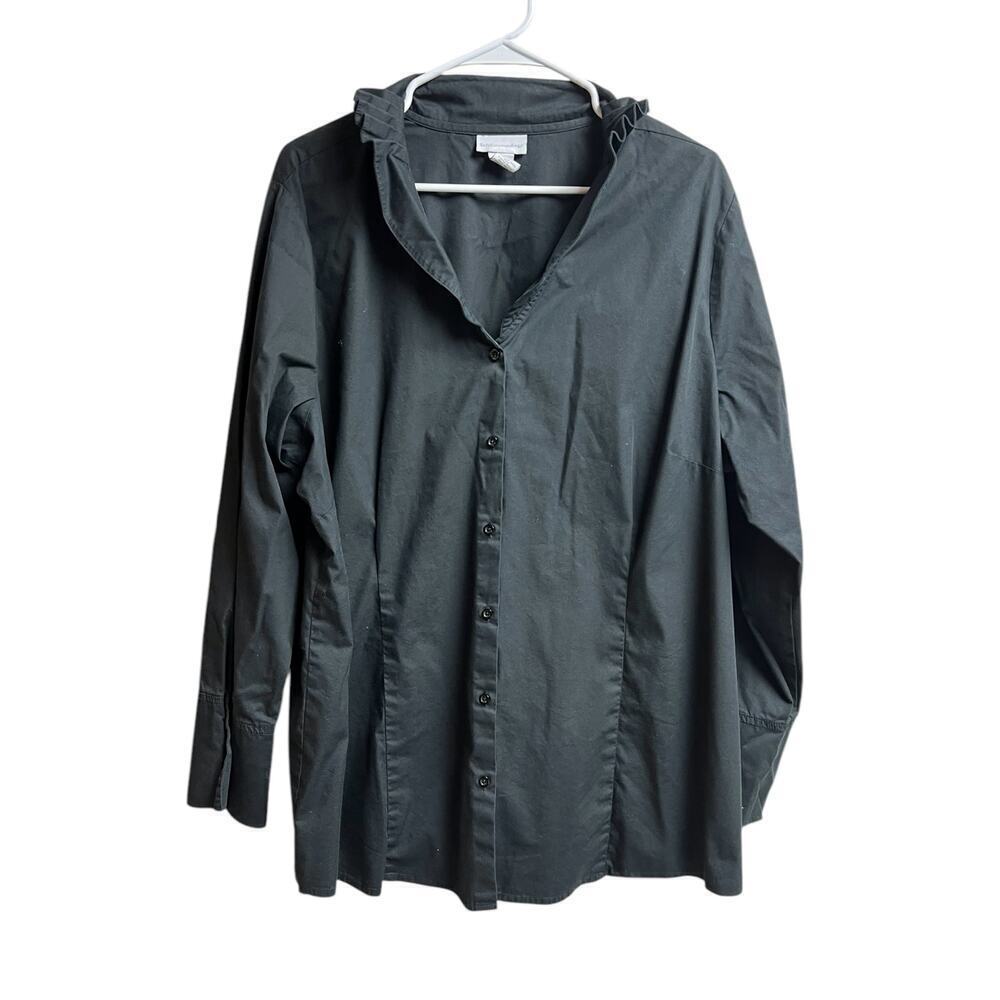 Soft Surroundings Black Button Up Pleated Collar Cuffs Women's Shirt 3X